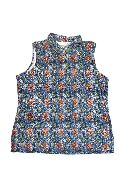 Arizona Tops - Vintage Arizona Womens Floral Sleeveless Polo Tank Top Shirt Cotton 90s XL